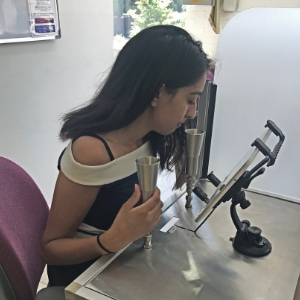 Nalisha completing Sniff Test in Environmental Odour Control Sample Testing Lab